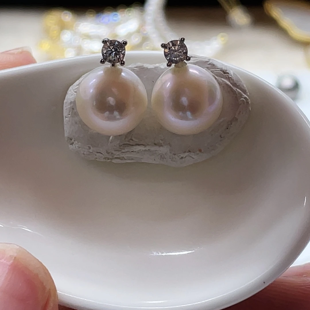 银S925镶嵌淡水珍珠耳饰