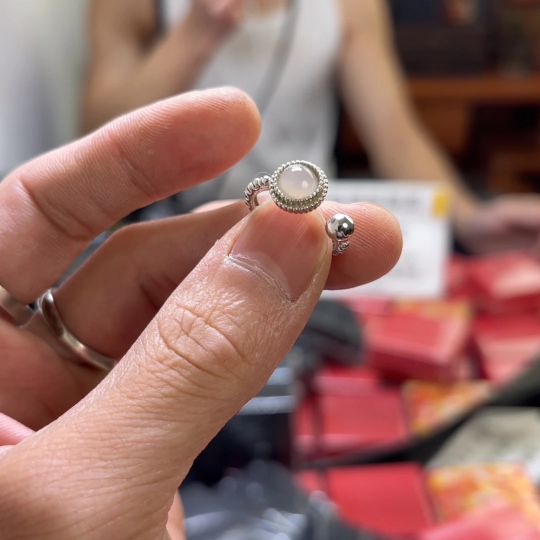 翡翠戒指银S925镀金镶嵌