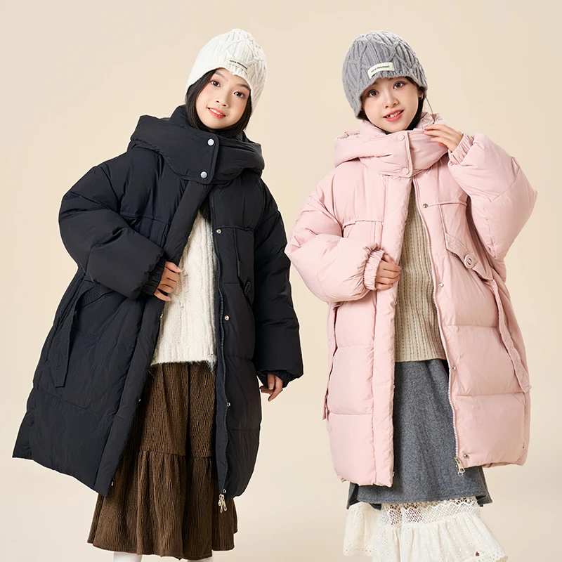 女童羽绒服中长款2024冬季新款中大童儿童洋气韩版加厚连帽外套