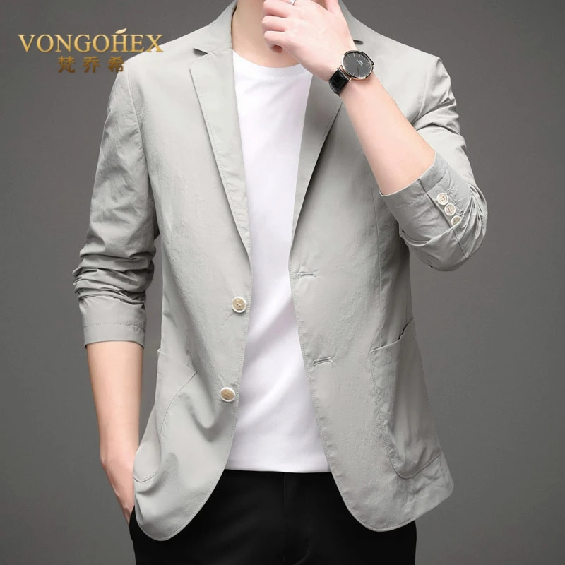 VONGOHEX轻薄休闲西服男简约百搭夏季新款后开叉便西薄款修身外套