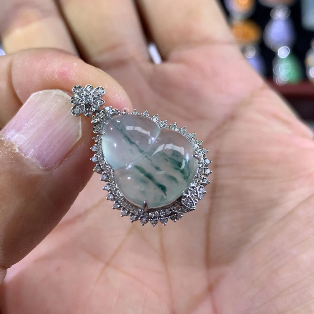 翡翠18K金镶嵌吊坠(不含链)