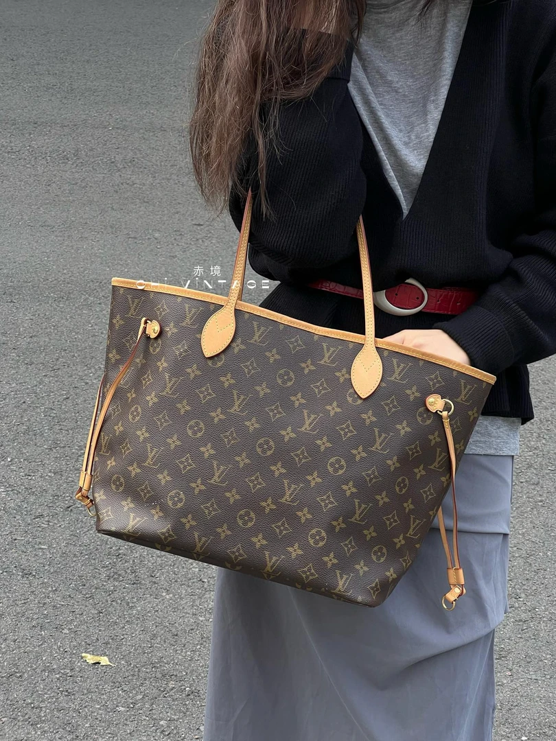 95新 LouisVuitton/路易威登 0337 老花neverfull单肩包中号芯片