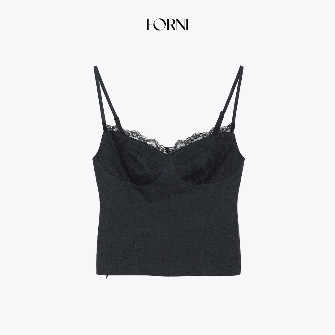 FORNI 目光捕手 MIU里MIU气蕾丝分割拼接吊带上衣