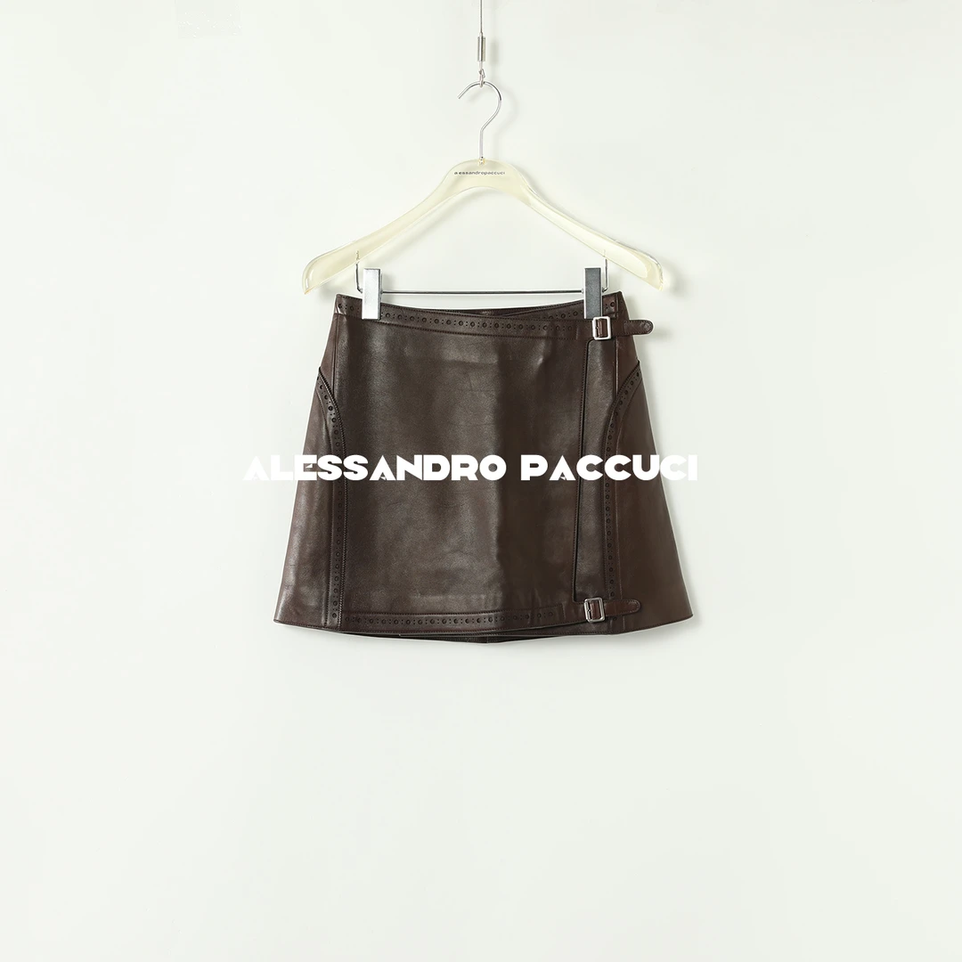 【孤品特价不退不换】洛哥43001PQ【追忆】羊皮油蜡打孔复古怀旧半裙