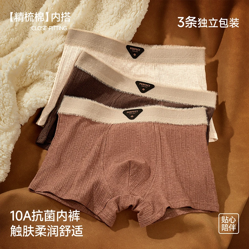 秋冬磨毛肌理棉男士内裤英伦风10A抑菌档复古四角男生平角裤透气