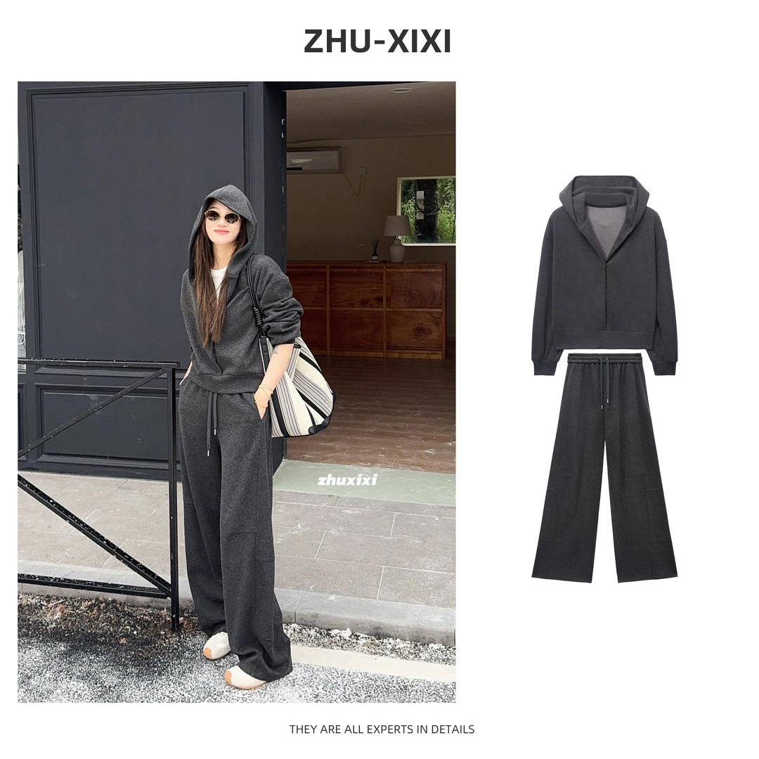 祝喜喜【玛奇朵】加绒银狐绒百搭加厚秋冬套头开衫运动套装