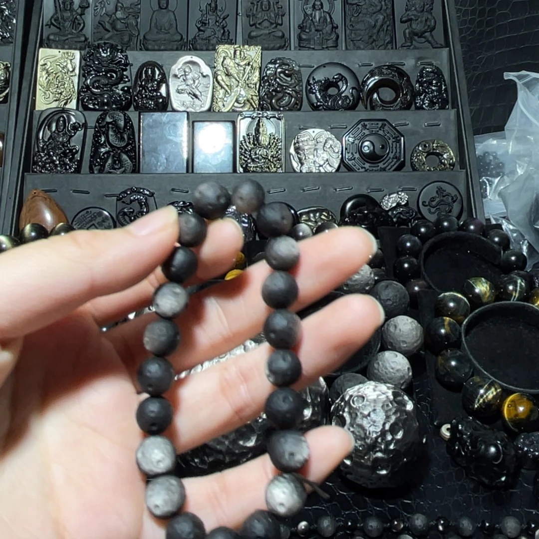马***女黑曜岩合金珠宝奇石