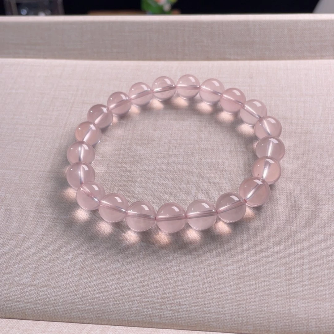 芙蓉石未镶嵌手链粉水晶手串卡9mm+
