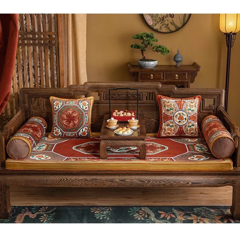 名堂东方琉璃新中式红木沙发垫中国风坐垫实木罗汉床垫定制