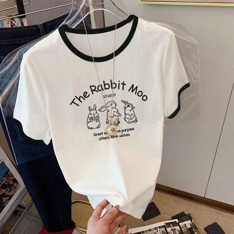 小众设计感正肩圆领撞色短袖T恤女时尚百搭洋气显瘦上衣2025夏季