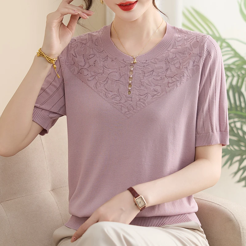 夏季上新T恤圆领通勤女士中老年女装薄款时尚中老年小衫宽松服饰