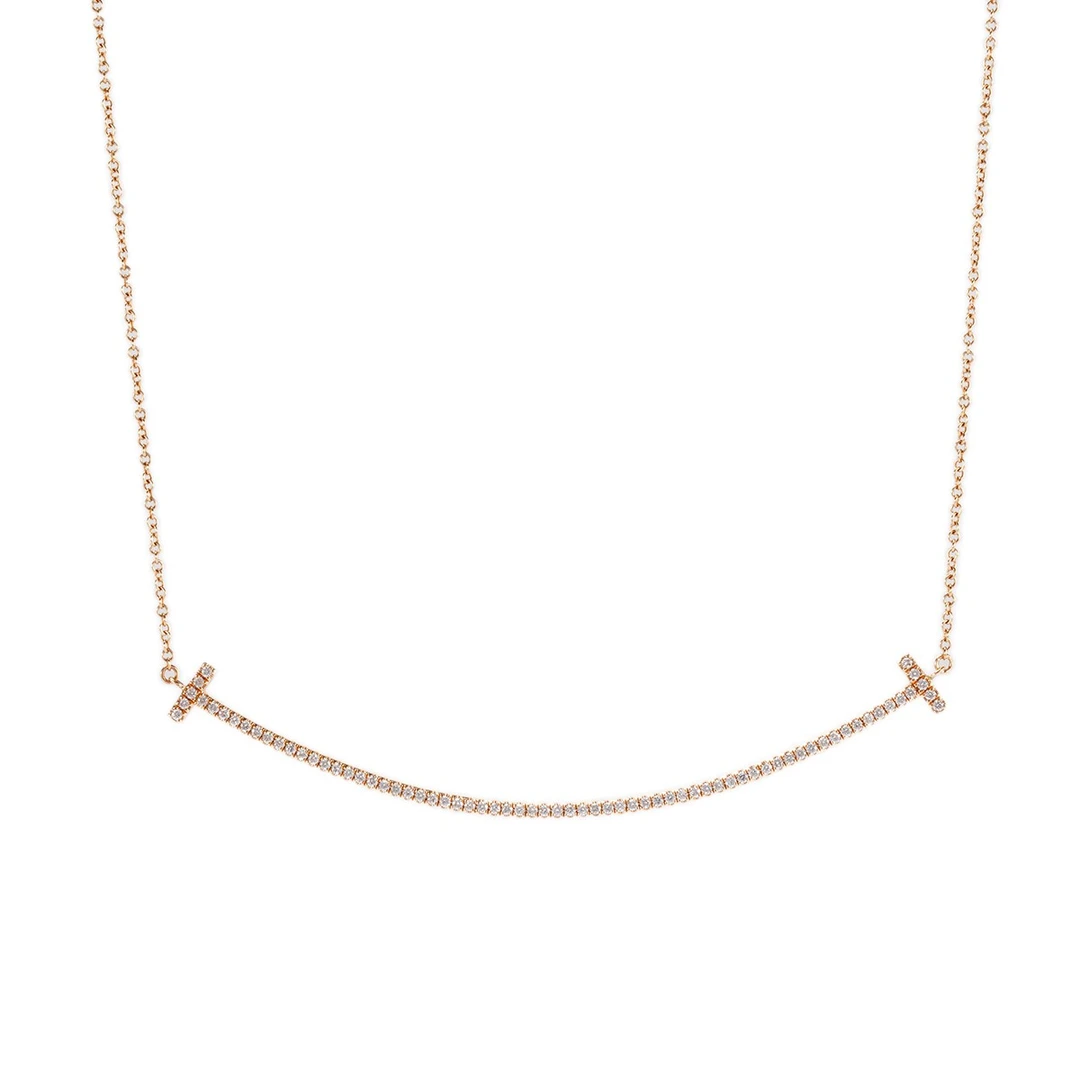 99新 Tiffany & Co./蒂芙尼 smile项链玫瑰金镶钻大号/JL22009243