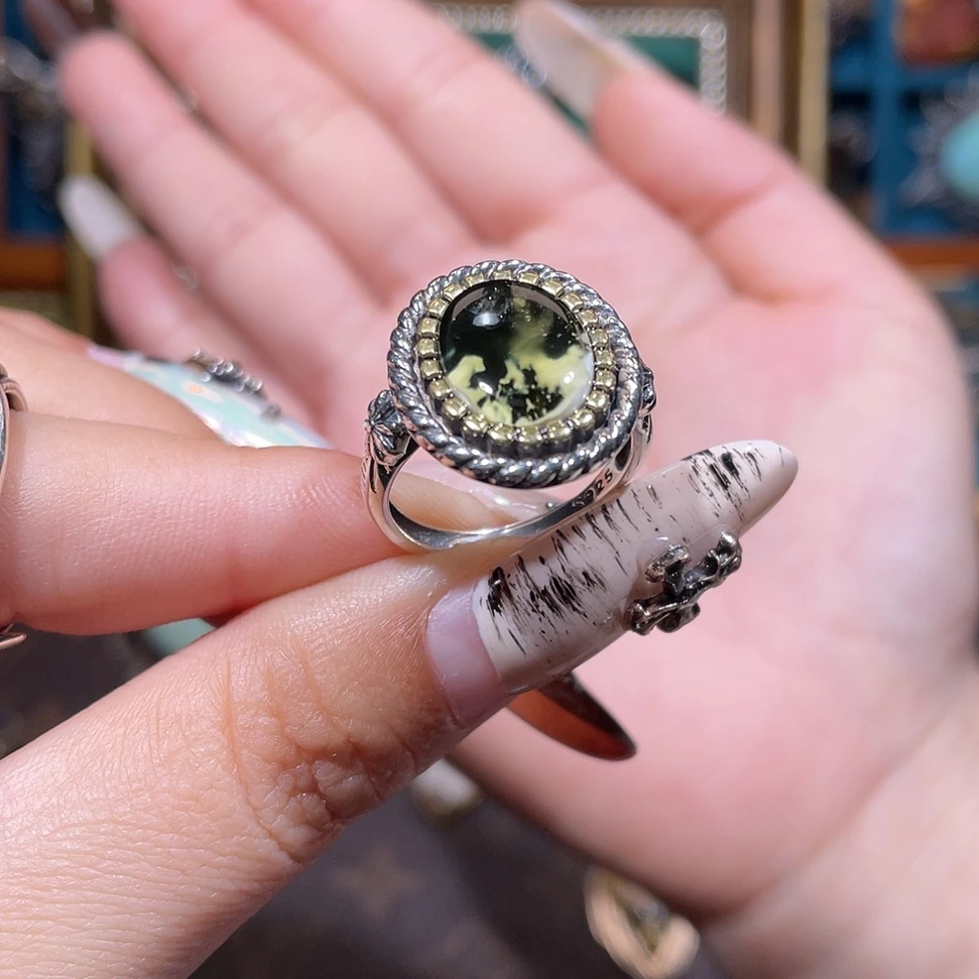 琥珀银S925镶嵌戒指