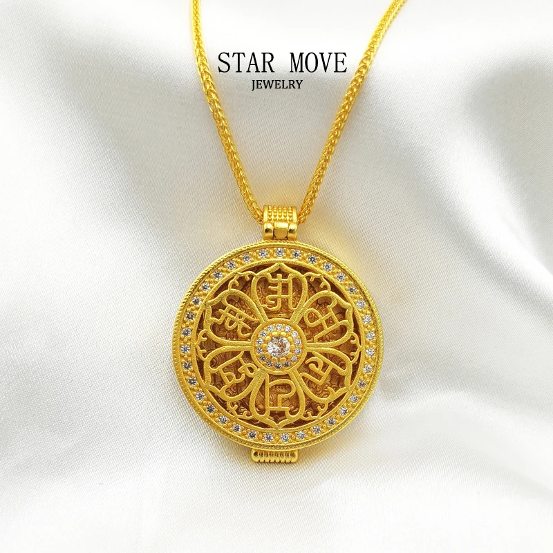黄铜合成锆石项链 黄财神项链女国潮新中式罗盘古法手工锁骨链