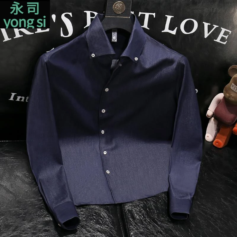 潮牌高端长袖衬衫男2025春春秋修身痞帅高级感痞帅休闲免烫衬衣潮