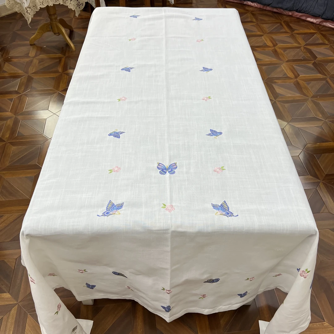 GH2224白色 竹节麻（170*250cm）蝴蝶桌布