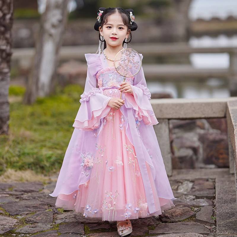 巴拉童年汉服女童连衣裙春季2025新款裙子儿童古风中国风春装公主