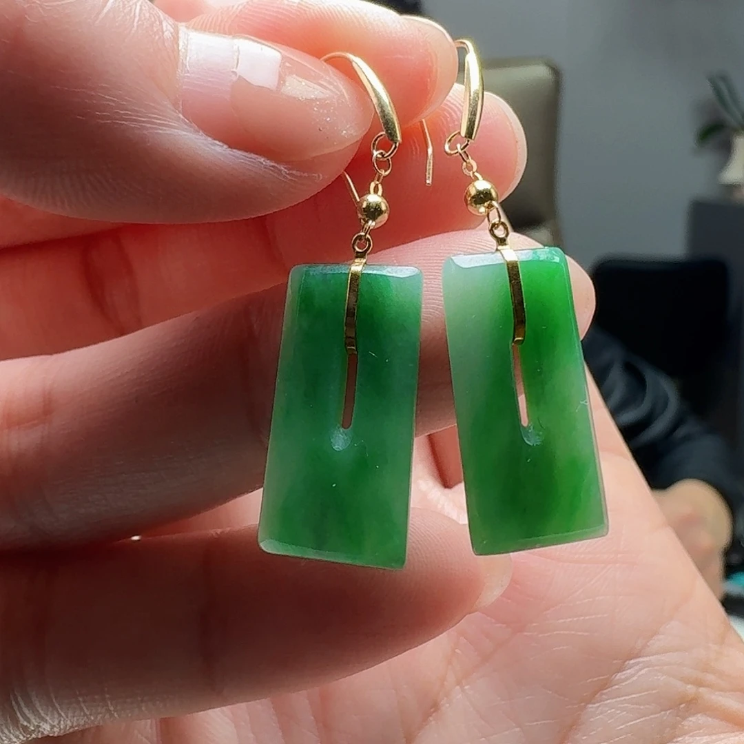 翡翠耳饰18K金镶嵌天然