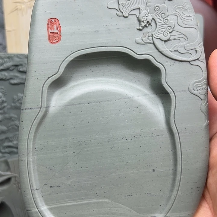 古***青松花石砚台老坑砚台