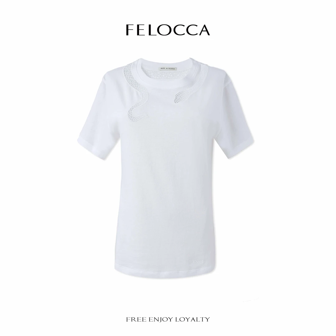 【FELOCCA】刺绣镂空短袖T恤新款休闲显瘦上衣25STX177