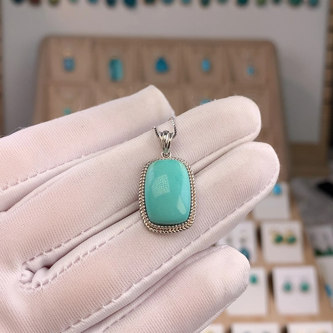 绿松石银S925镶嵌吊坠(不含链)