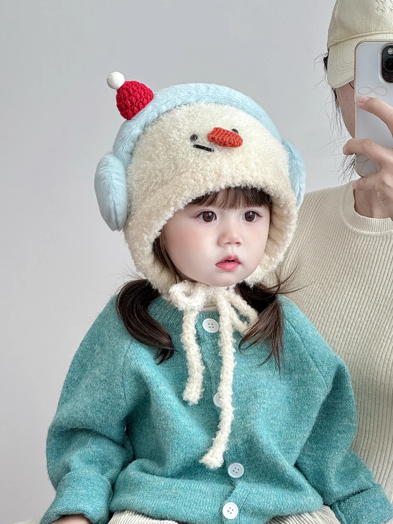 儿童帽子冬天毛绒帽男女童加厚保暖护耳帽可爱卡通防风帽宝宝冬帽