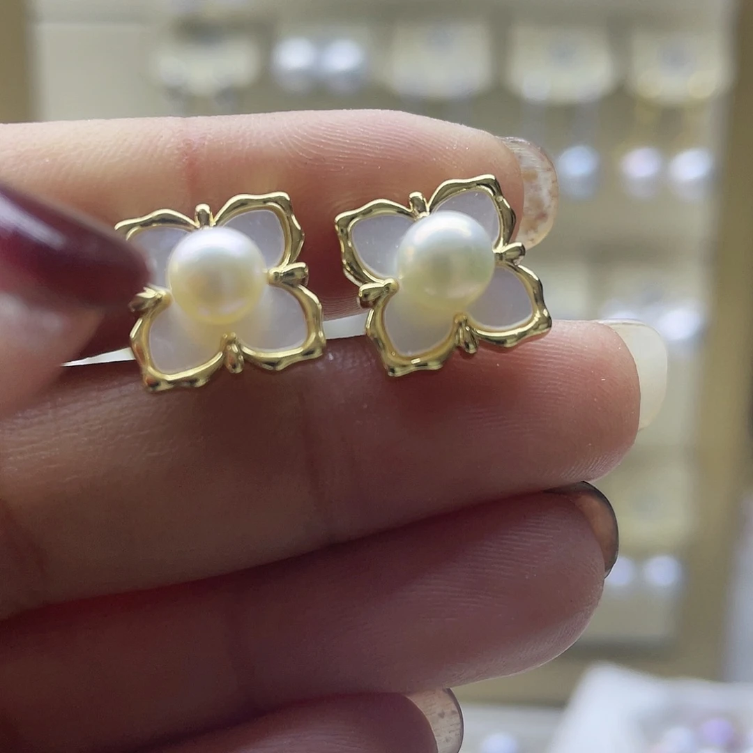 淡水珍珠耳饰银S925镶嵌