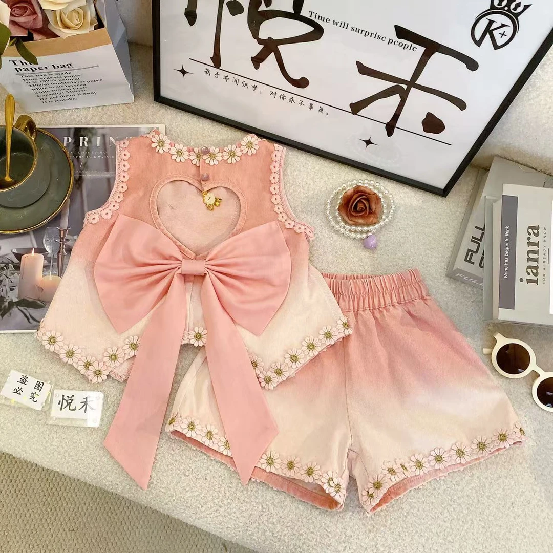 SD女孩牛仔套装甜美夏季新款女宝韩版洋气无袖儿童套装80736