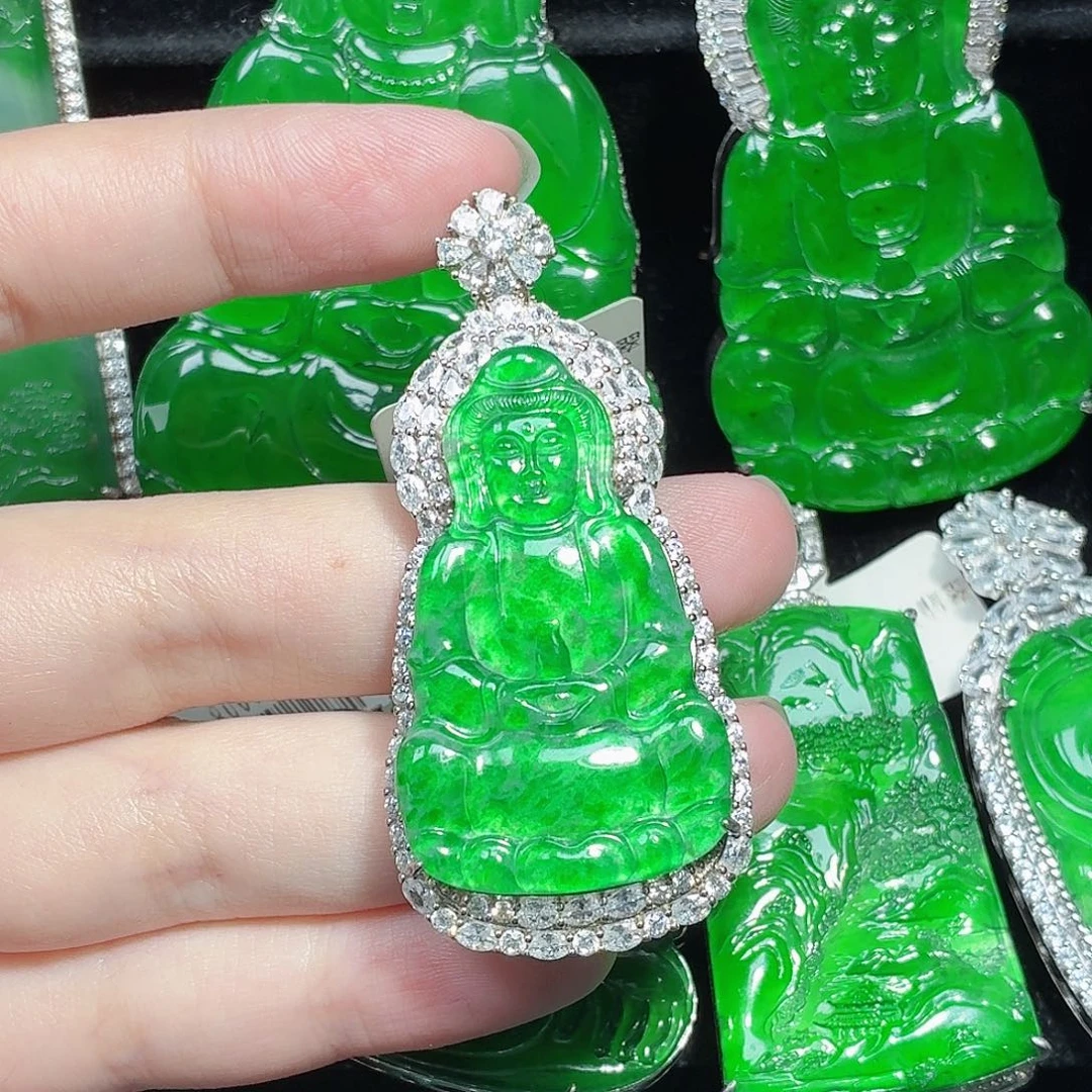 翡翠银S925镶嵌颈饰天然A货翡翠