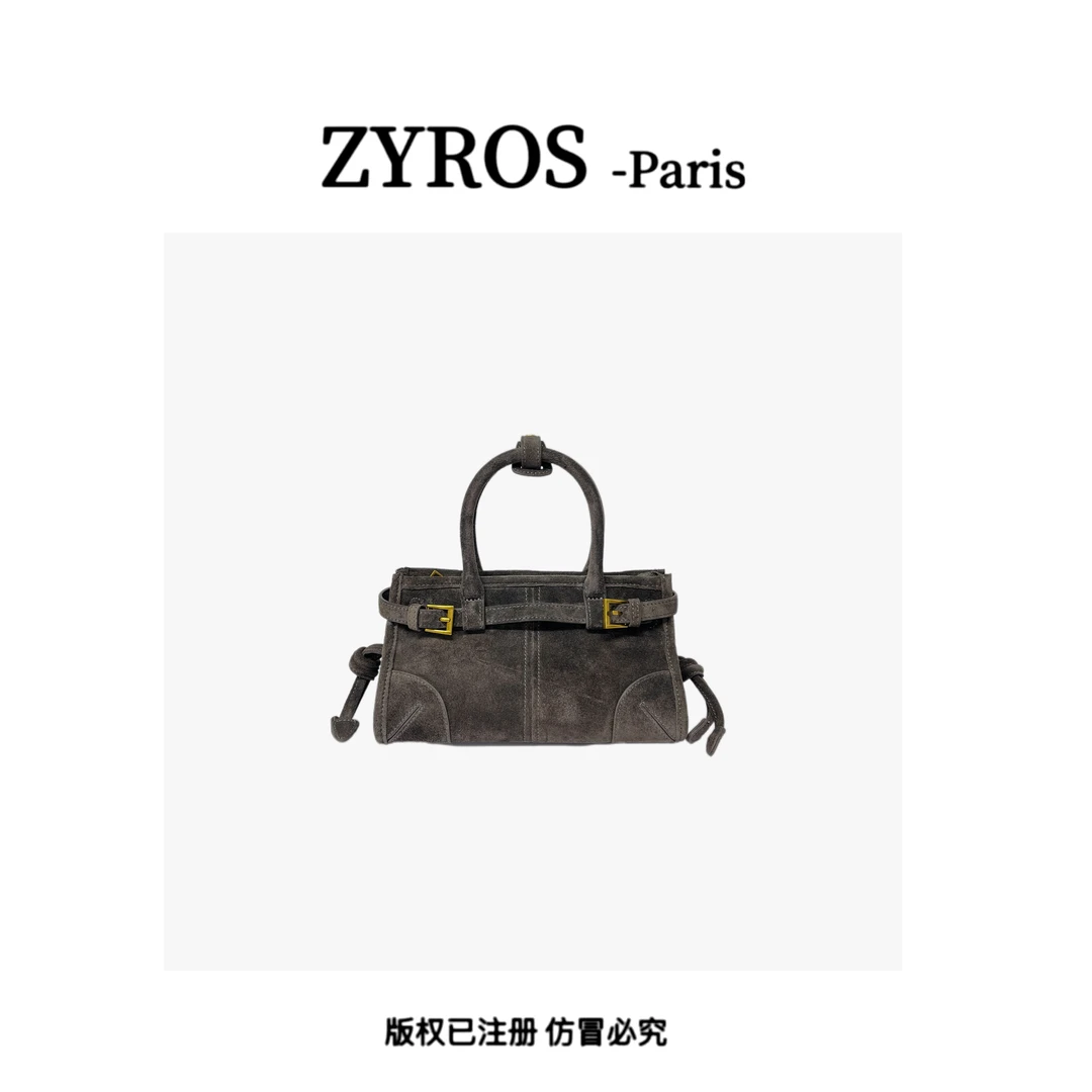 ZYROS/秋冬新款深咖色绒面复古时尚百搭手提斜跨通勤包女Z053