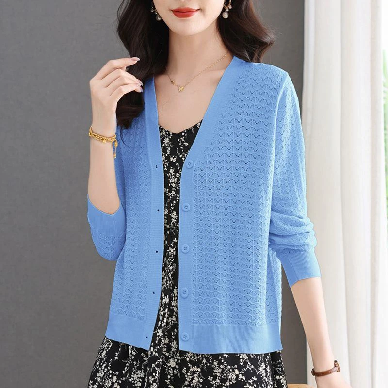 COS MOCO UR冰丝针织开衫女夏短款薄款外搭披肩镂空防晒配裙子