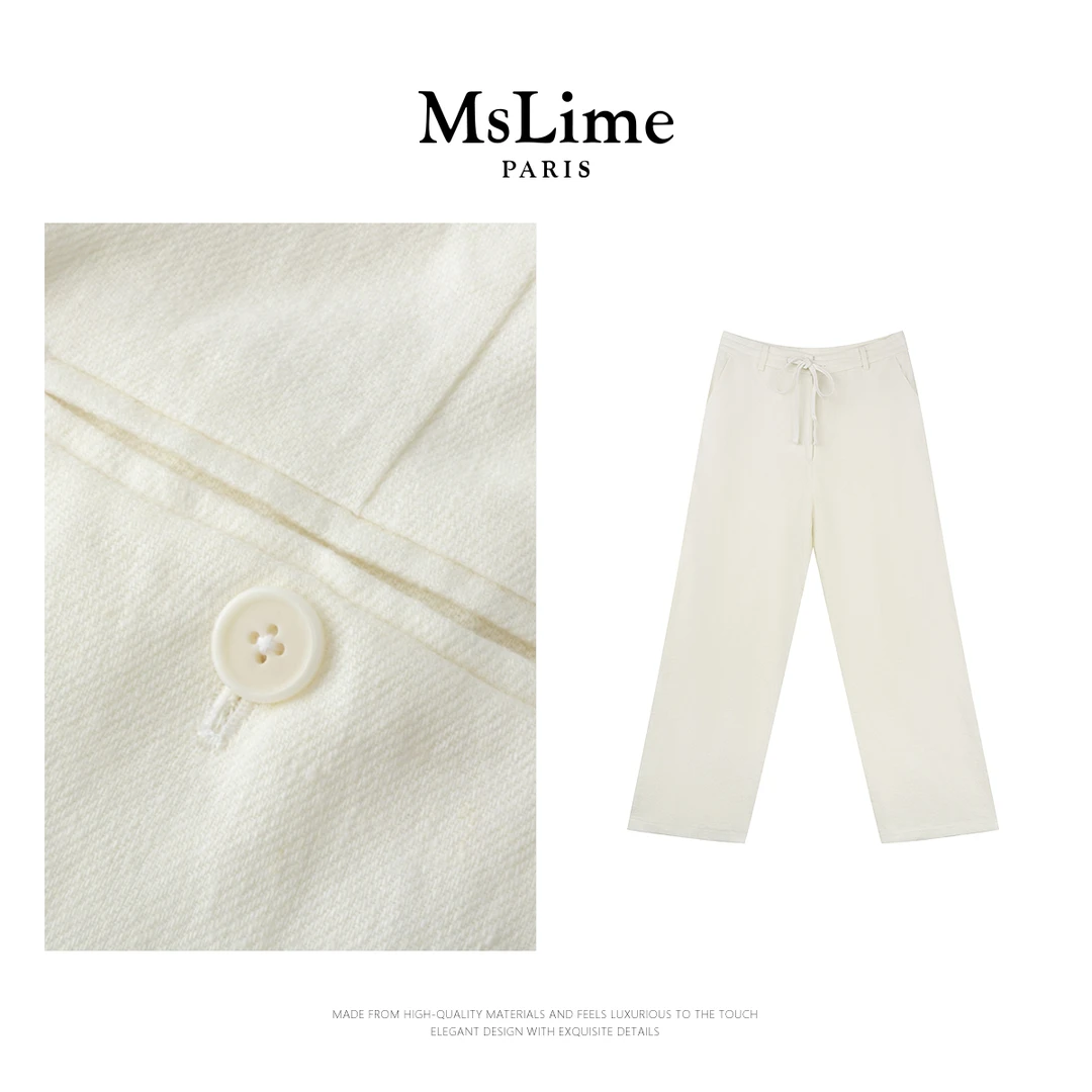 王嬛嬛MsLime25年新款【惬享】100%亚麻白色休闲裤 HD2A1336