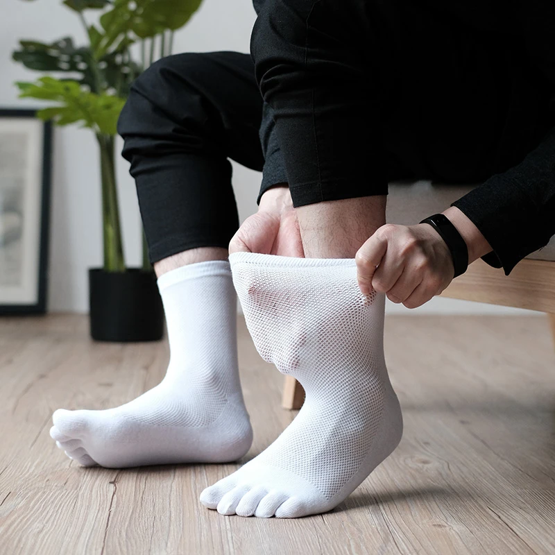 夏季中筒五指棉男士男款防臭网眼透气镂空五指袜男款夏季防臭款