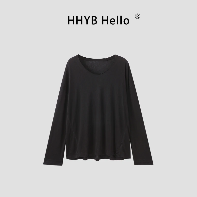 HHYB Hello慵懒感宽松长袖T恤女2025新款空调防晒罩衫上衣250458