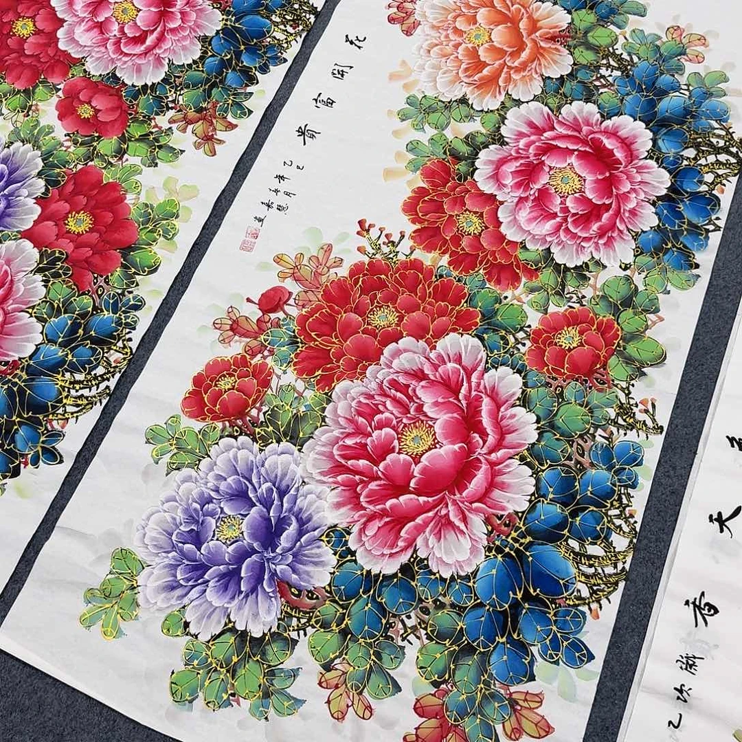 水***国画四尺尺寸70X140纯手绘作品