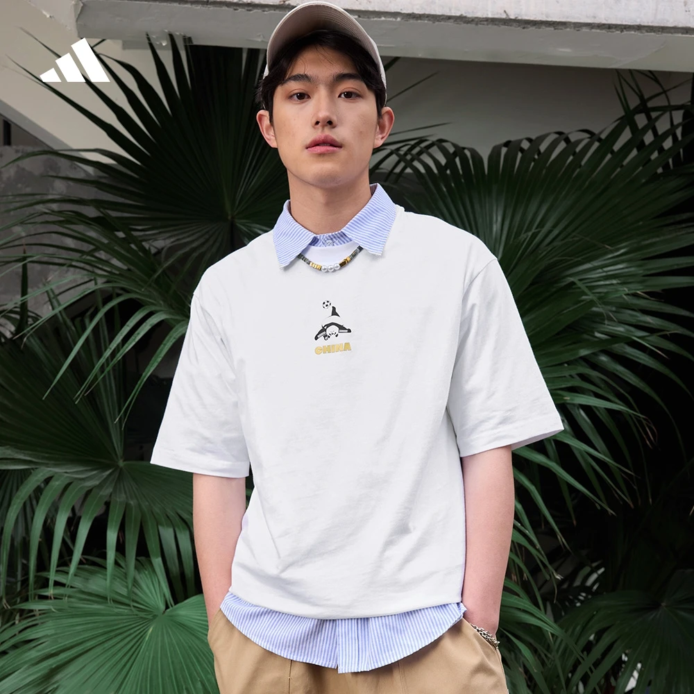 阿迪达斯休闲印花纯棉上衣圆领短袖T恤男女春夏新款adidas JZ3269