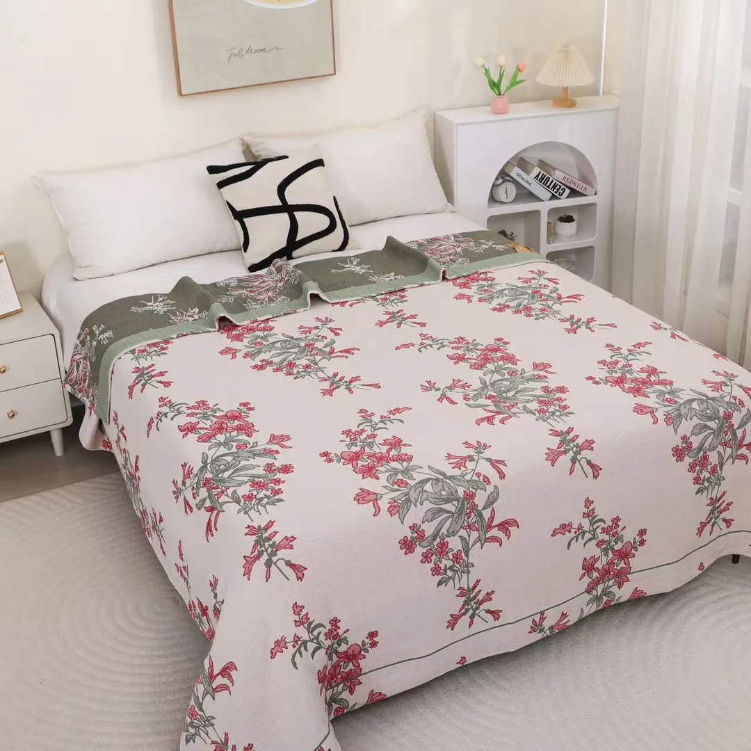 雨露麻床盖【恋如相思】2X2.3米 纱布高端雨露麻 双人四季床盖