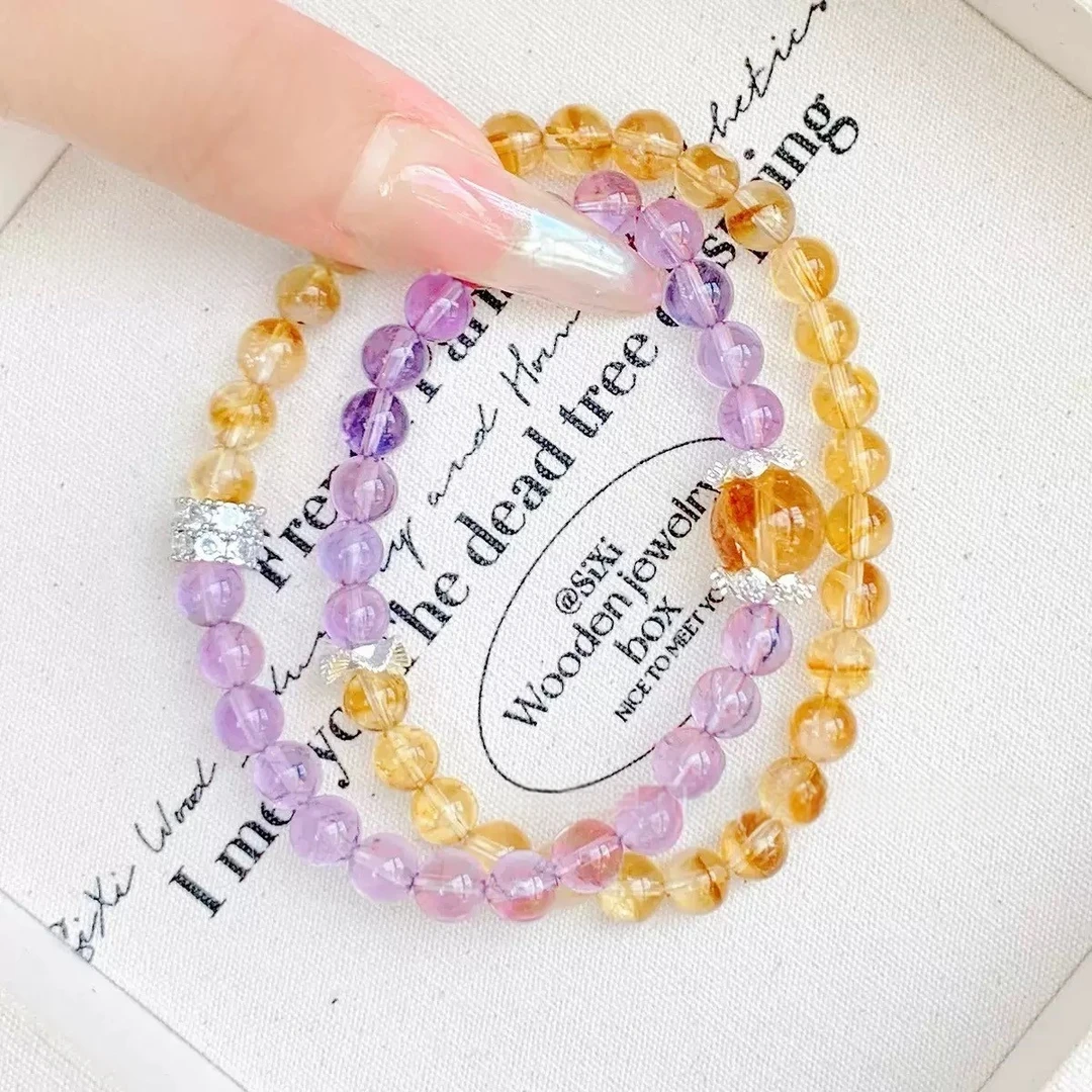 轻语【波维利亚紫水晶暴力黄塔晶】智慧学业事业招财天然水晶手串