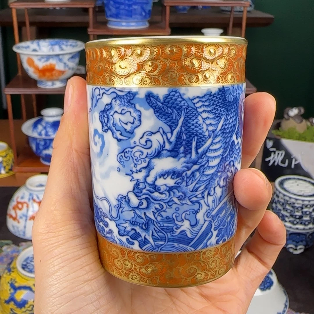 杯澄怀堂龙纹金箍棒直口杯