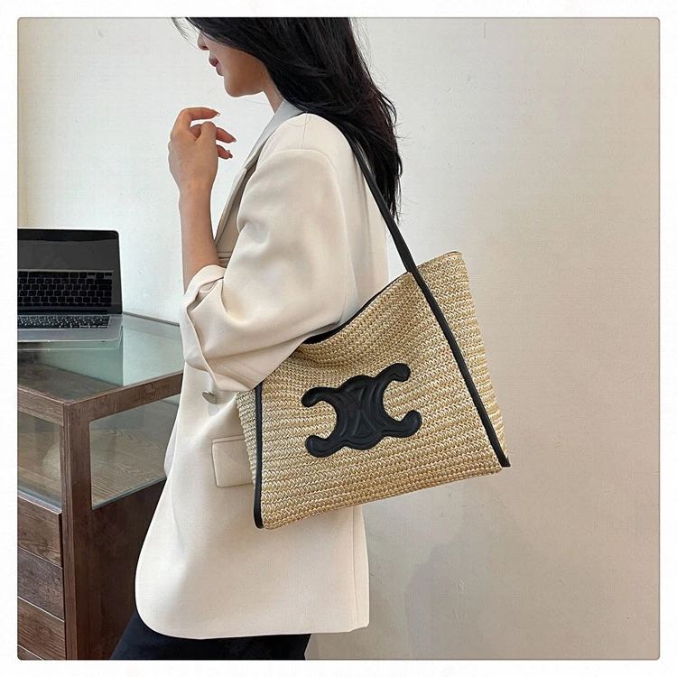 夏季款凯旋门草编包手工编织菜篮子度假沙滩包单肩腋下大包包