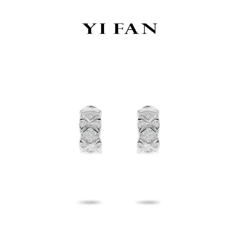 925银合成锆石耳饰 一梵  3454-白色简约菱格纹X字半圈耳环0151