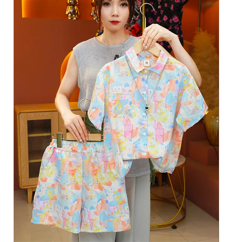 X777（油画城堡）夏季新款扎染套装丝滑短袖休闲中性款帅气