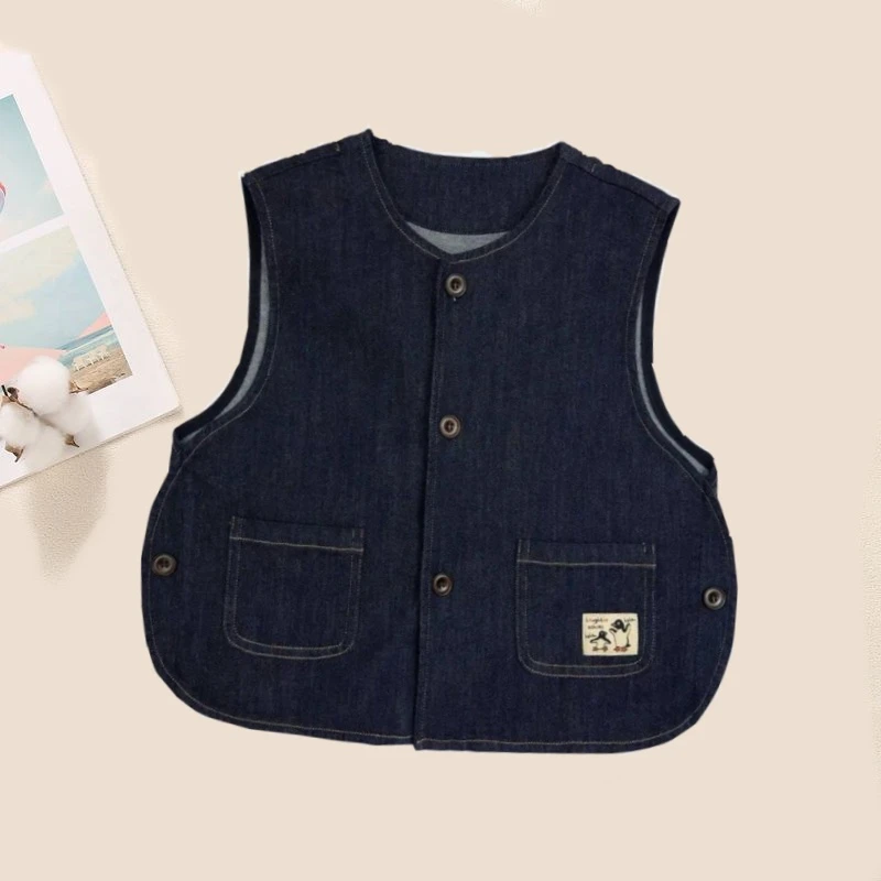 2025新款春夏儿童水洗韩系牛仔马甲宝宝夏季百搭复古蓝马夹坎肩潮