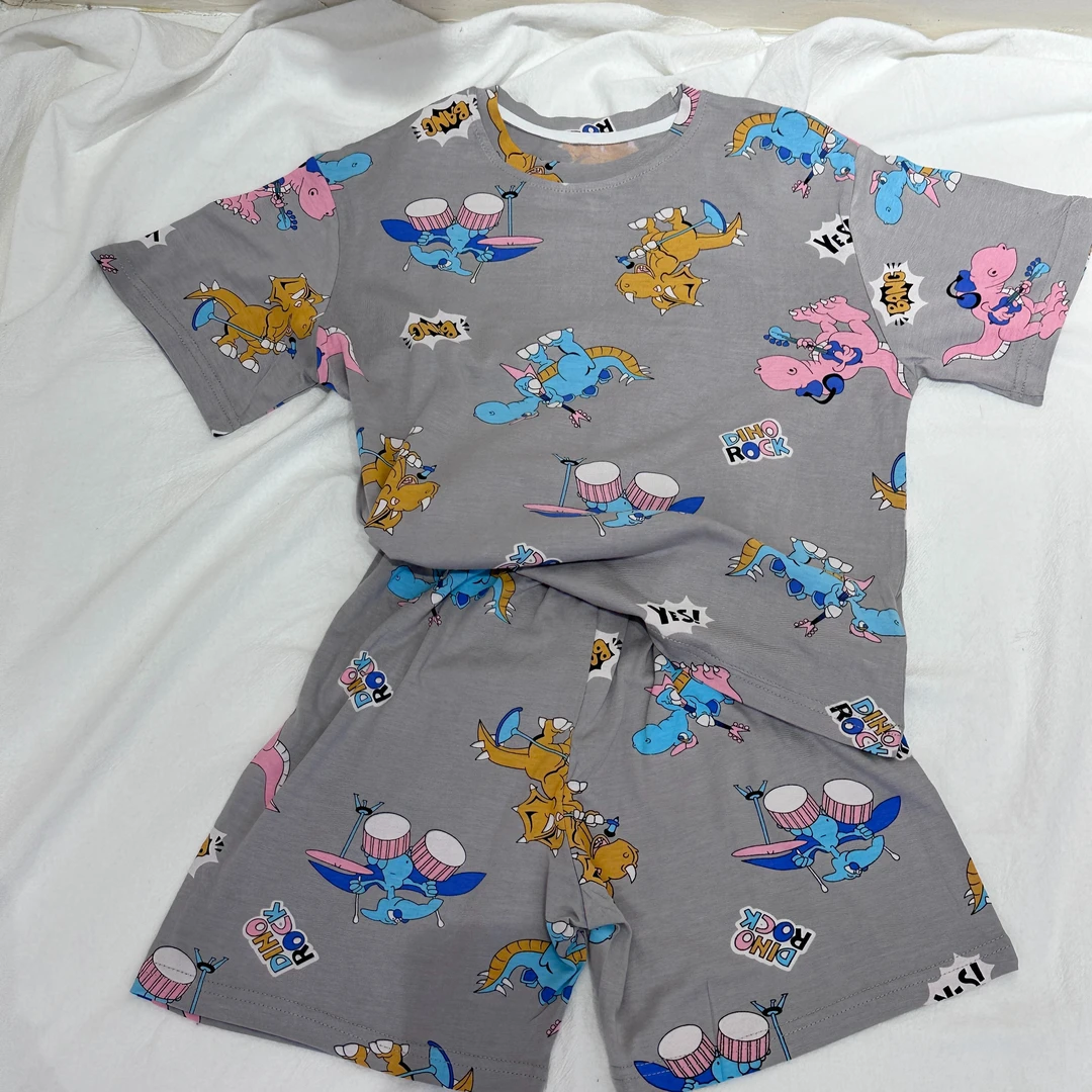 童装儿童家居服套装2025新款夏季男童女童卡通印花宝宝短袖时尚款