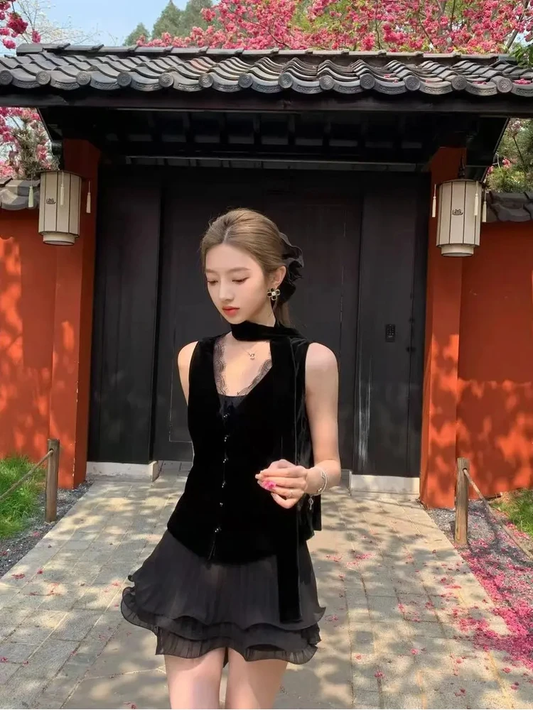 【盒子专享】舞步轻盈 黑色收腰百褶蓬蓬蛋糕半身裙