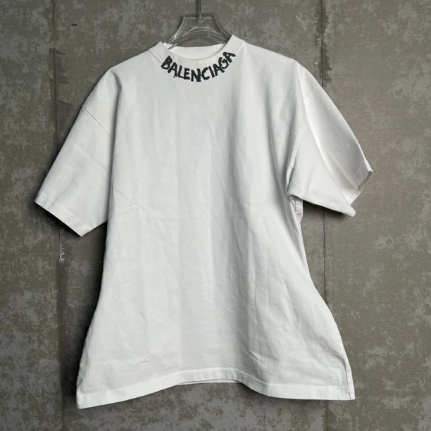 未使用 Balenciaga/巴黎世家 M *1/白色领口涂鸦短袖/18108/JP