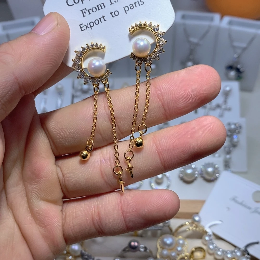 银S925镶嵌耳饰淡水珍珠