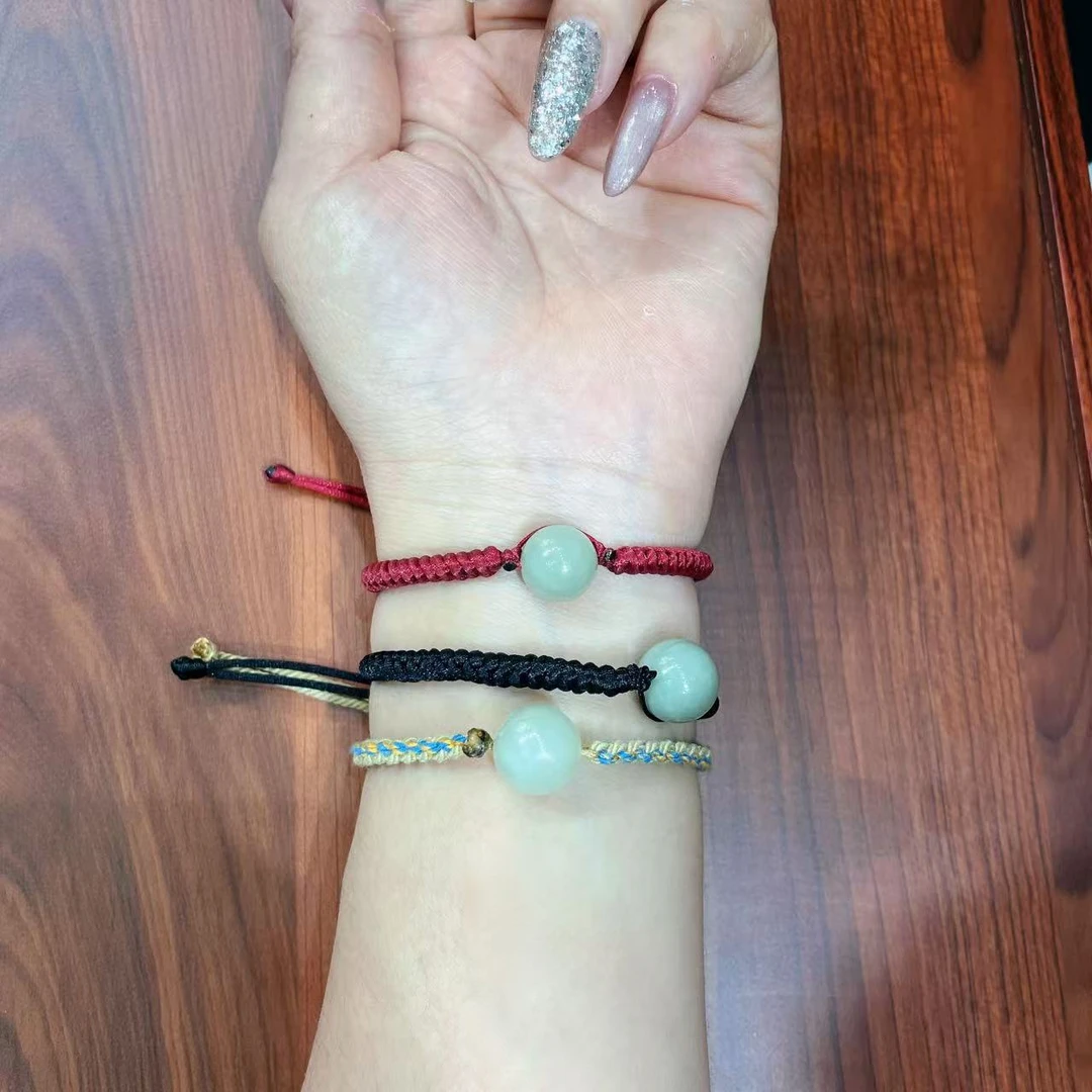 新疆且末料青白玉卡12上等和田玉圆珠手链女