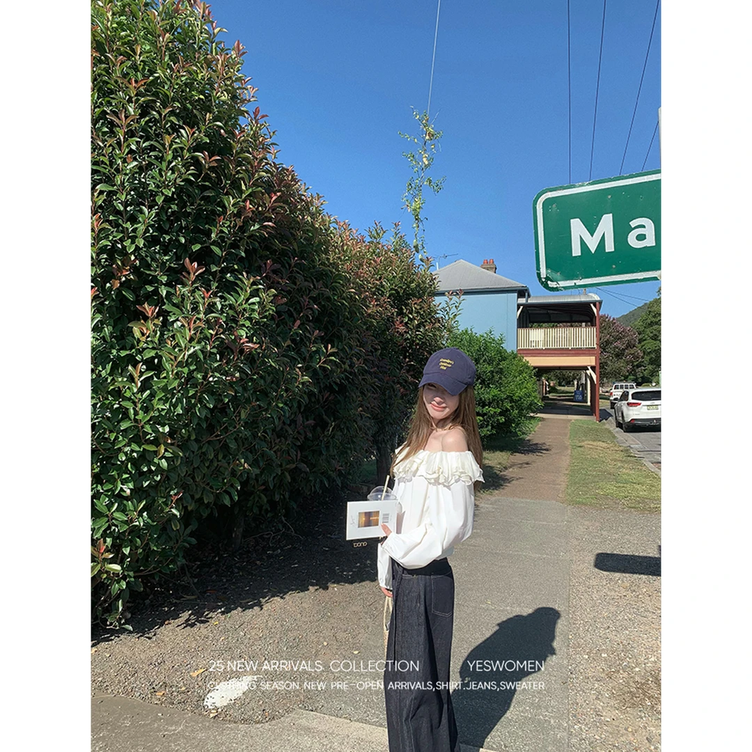 【清】冷萃白玫·温柔量感荷叶边一字肩 天*丝棉上衣XY6351B3439