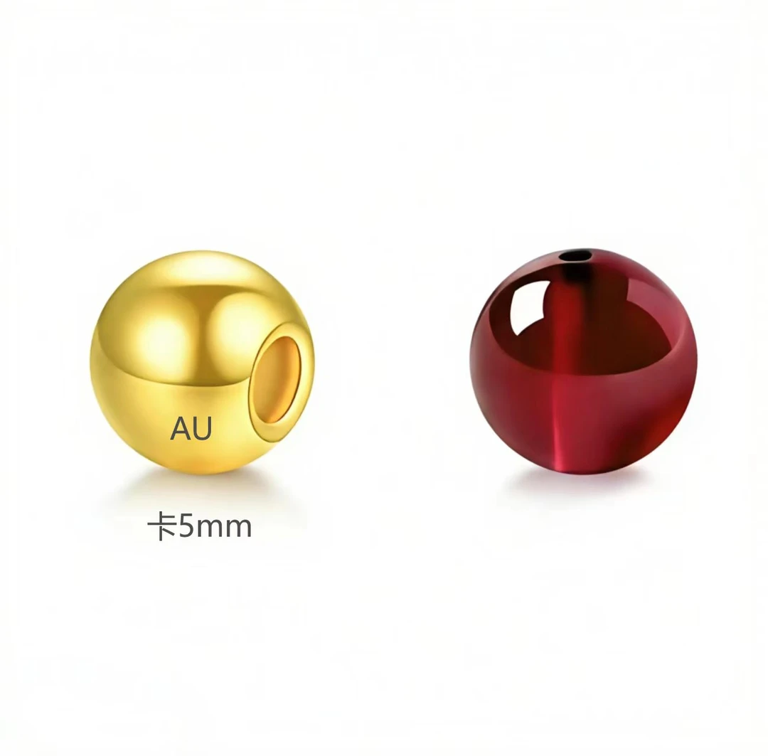 【兰总】足金黄金金珠配玉髓圆珠（拍五赠1颗金珠+合金链）YZJ-003